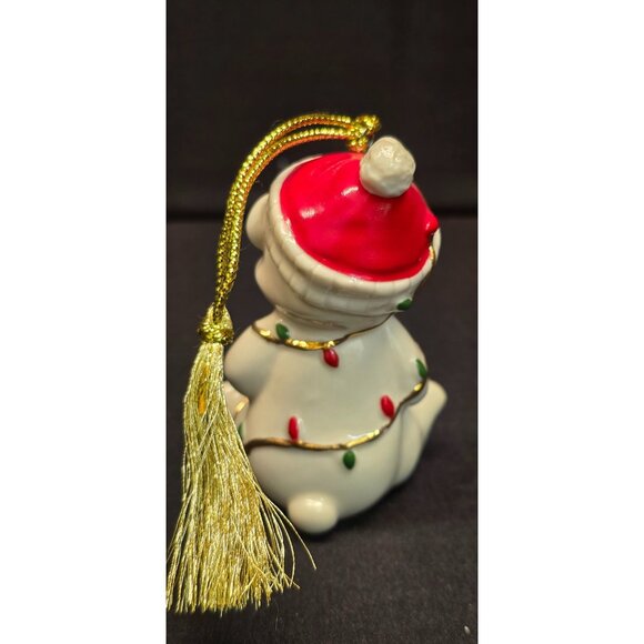 Lenox Very Merry Porcelain Teddy Bear w Santa Hat and Christmas Lights Ornament - Picture 3 of 7